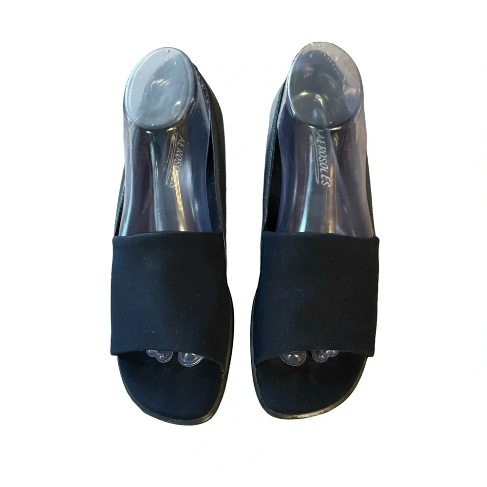 *Woman’s Aerosoles Size 8 Black Leather/Fabric Upper “Mini Pie” Wedges Shoes